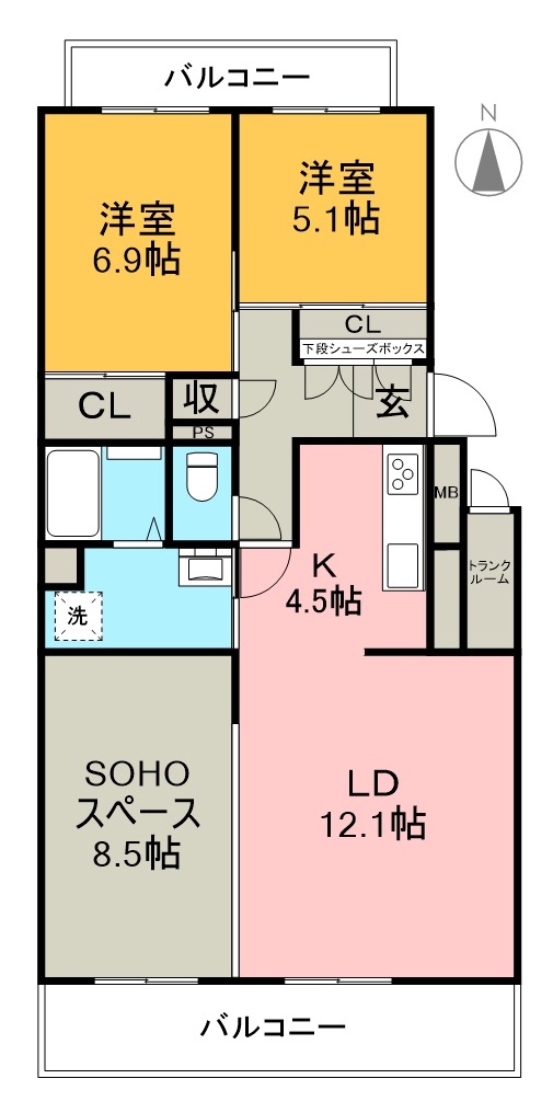 ＤＥＮＤＥＮ　Ｋｏｕｄａ 406号室 間取り