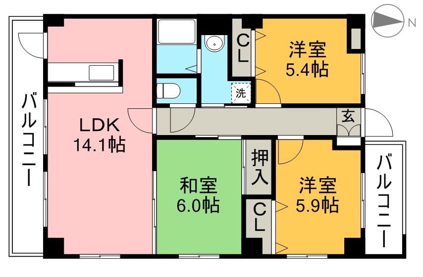フィネス南川添 301号室 間取り