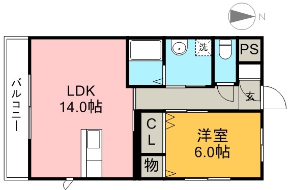 クレドール南川添 105号室 間取り