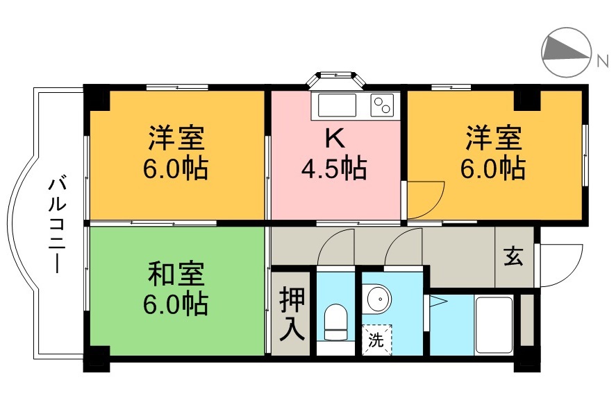 ハイツ　ハピィバリーⅡ　Ａ棟 401号室 間取り