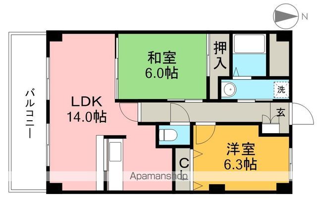 フィネス南川添 102号室 間取り