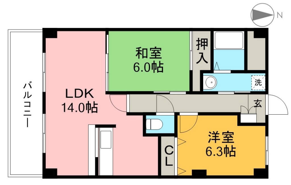 フィネス南川添 102号室 間取り