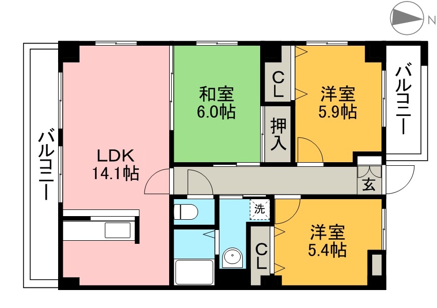 フィネス南川添 304号室 間取り