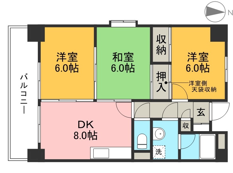 レジデンス扇 206号室 高知市城山町[マンション 2階 3DK 6.5万円
