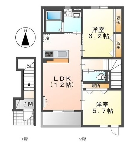 スカイハウス 201号室 間取り