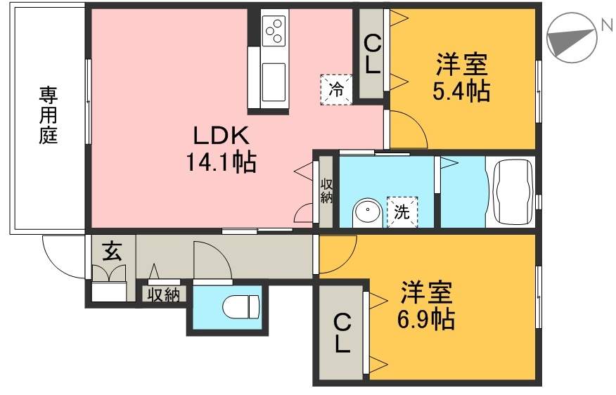 グランマスト塩屋崎　Ａ棟 102号室 間取り