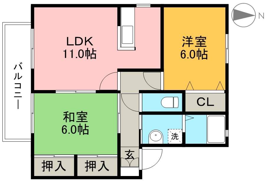 フローラ四月田　Ａ棟 201号室 間取り
