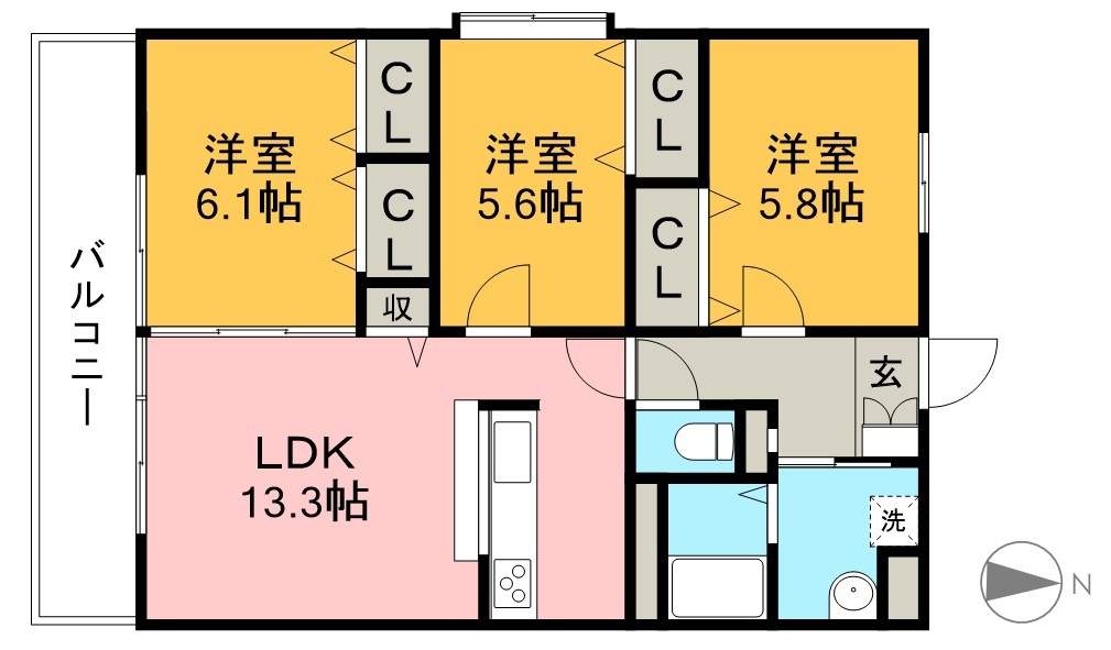 エクセル万々 307号室 間取り