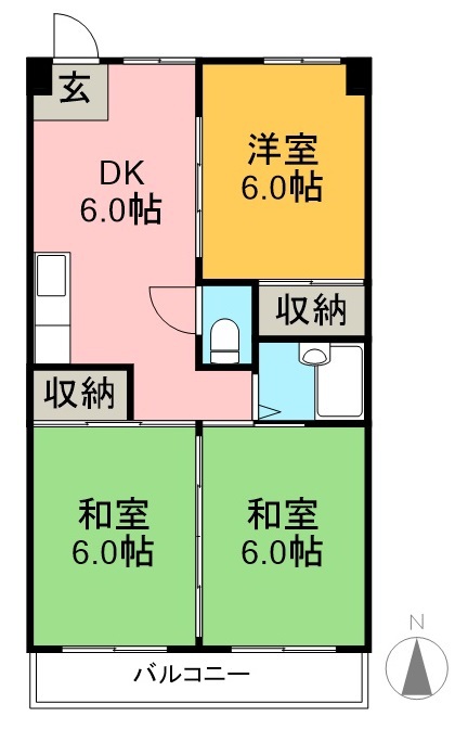 第１３つくもコーポ 602号室 間取り