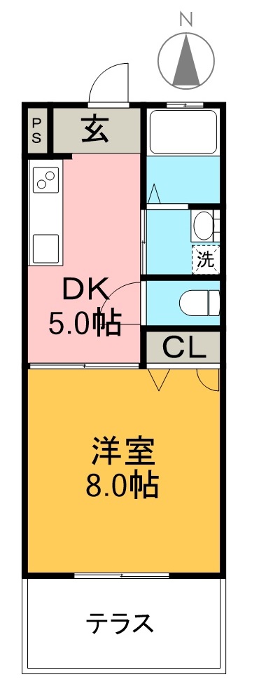 カーサブライト 102号室 間取り