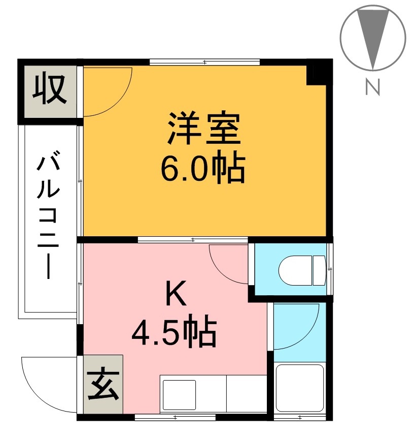 八反町ハイツ 3階南号室 間取り