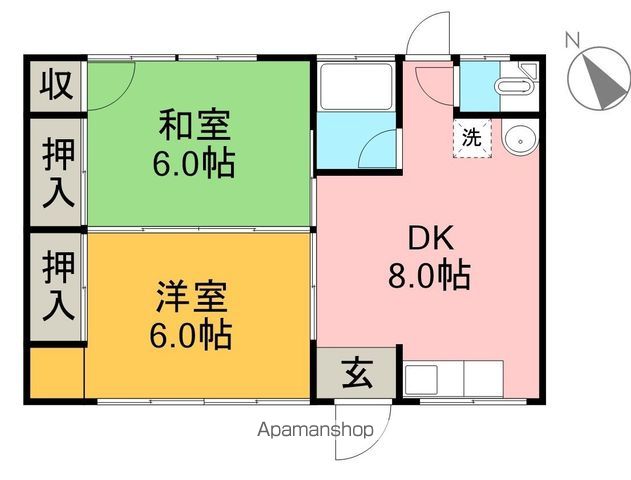 武田マンション（六泉寺） 2F西号室 間取り