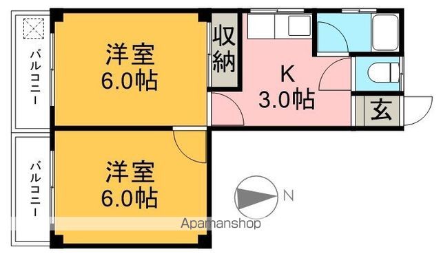 鴨部アパート 2F号室 間取り