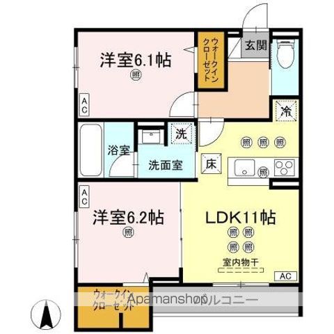 ＧｒａｃｅＣｏｕｒｔ 203号室 間取り