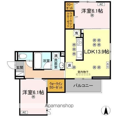 ＧｒａｃｅＣｏｕｒｔ 102号室 間取り