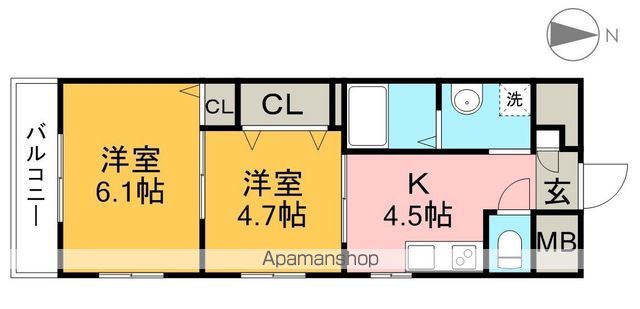 ＰＥＲＬＡ南川添Ⅱ 402号室 間取り