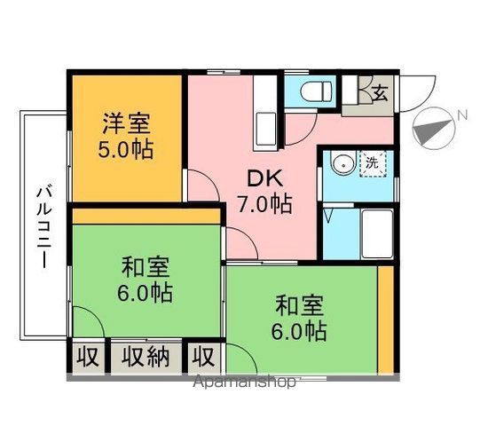 スクエアーハウス 2F号室 間取り