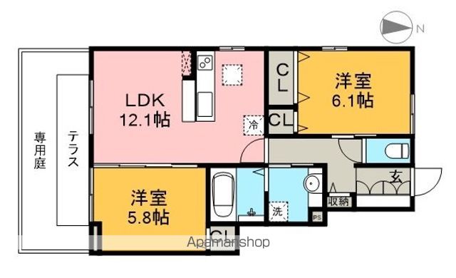 福井ガーデンハイツ　Ｂ棟 105号室 間取り