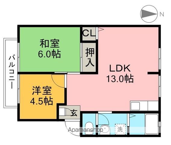 サンビレッジれんげ草　Ａ棟 201号室 間取り