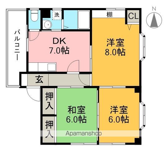 フォンテーヌ（塩田町） 3F号室 間取り