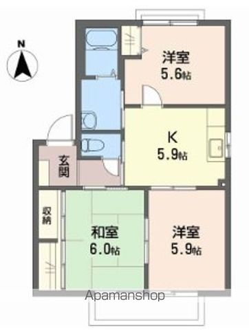 ハイツ岩郷　Ａ棟 201号室 間取り