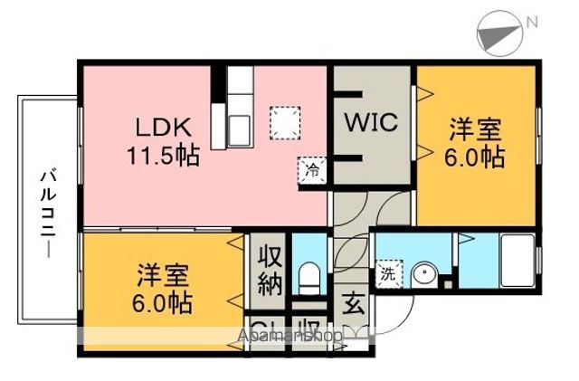 アムール万々　Ａ棟 102号室 間取り