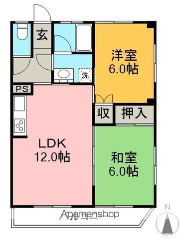 十字路ハイツ 2F東号室 間取り
