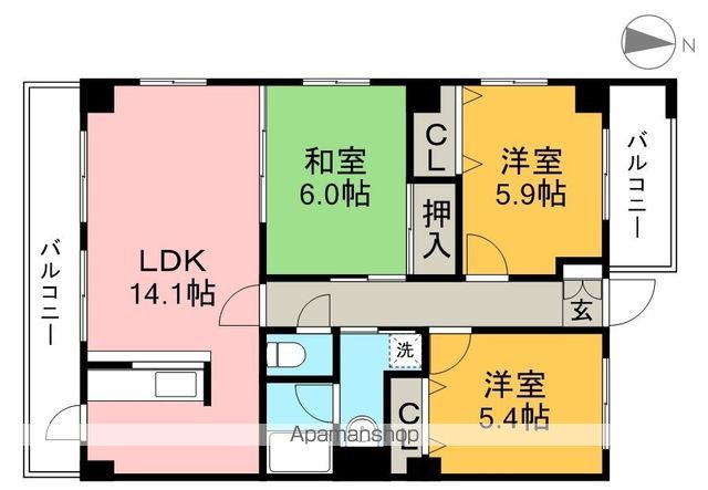 フィネス南川添 104号室 間取り