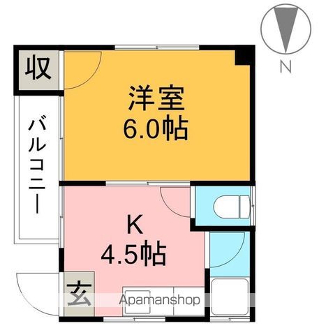 八反町ハイツ 2階南号室 間取り