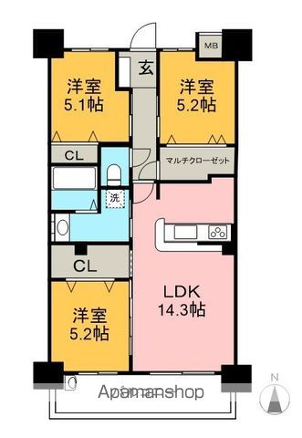 アルファスマート南国Ⅲ 607号室 間取り