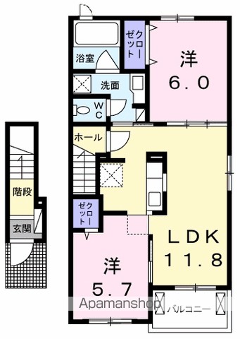シャルール 202号室 間取り