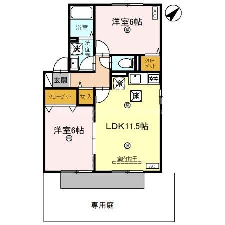 アルカディアB棟 101号室 間取り