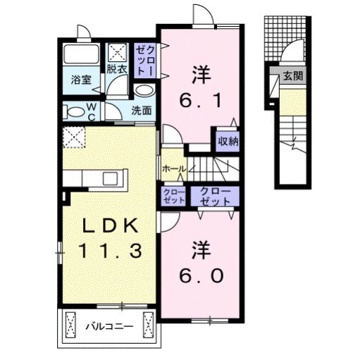 Ｌａｋｅ　Ｗｅｓｔ　西の湖　Ⅱ 203号室 間取り