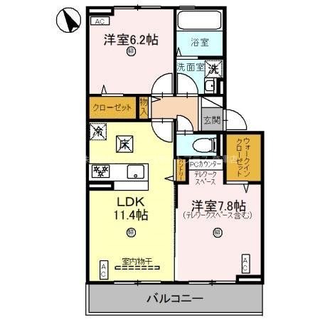 グランコンフォール神ノ川 102号室 間取り