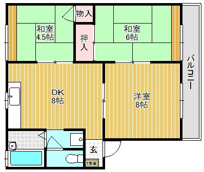 グリーンヴィレッジB 1号室 間取り