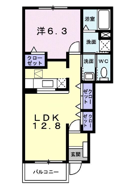 レインボー宝積 103号室 間取り