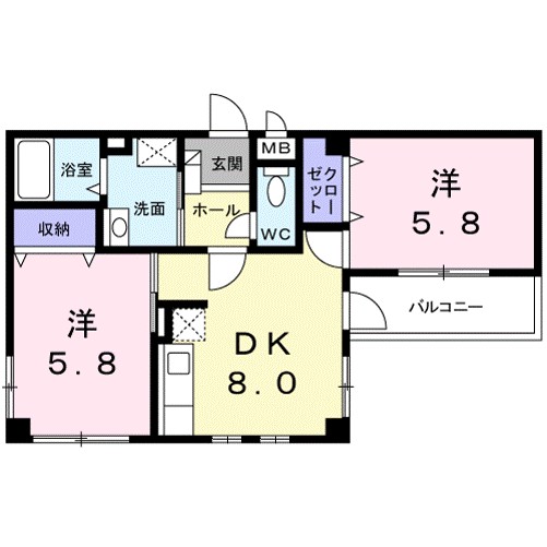 カーサ・ソレアード 202号室 間取り