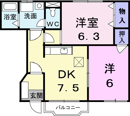 カルフールⅡ 102号室 間取り