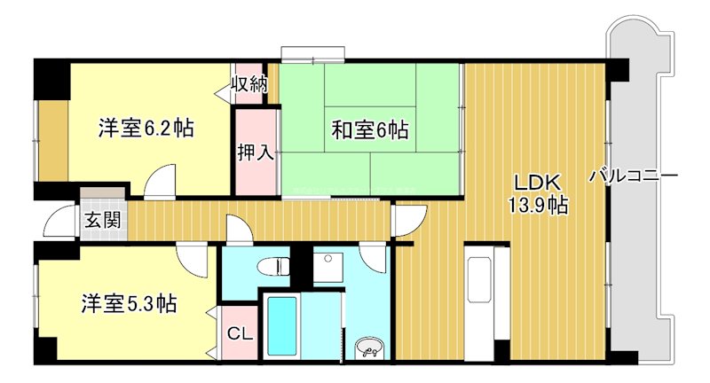 ツインオークス 301号室 間取り