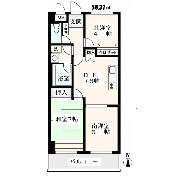 扶桑カシオハイツ 402号室 間取り