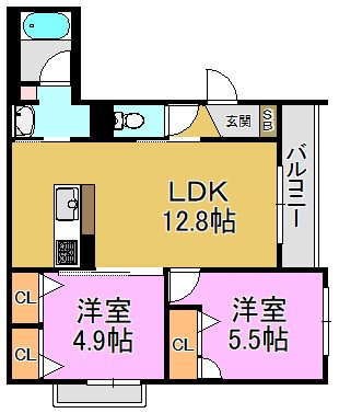 シャーメゾン　セレナ　ヴィラ小阪E 間取り図