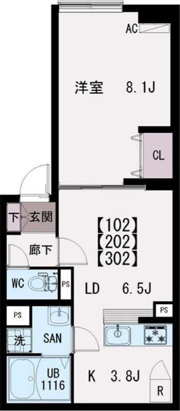 イクシオ羽沢 102号室 間取り