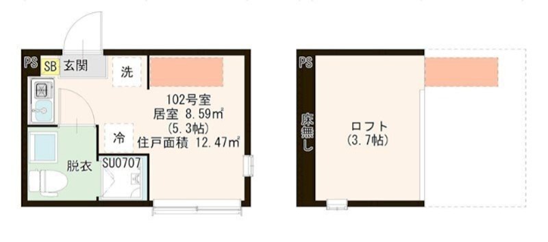ハレテラス平和台 102号室 間取り