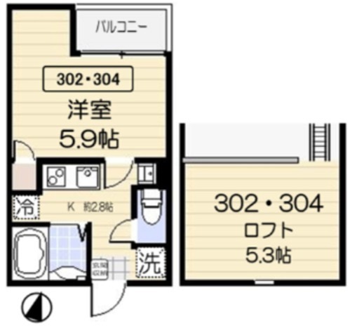 アクティ氷川台 302号室 間取り