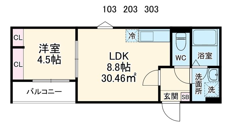 ＧＲＡＤＵＳ矢部 103号室 間取り