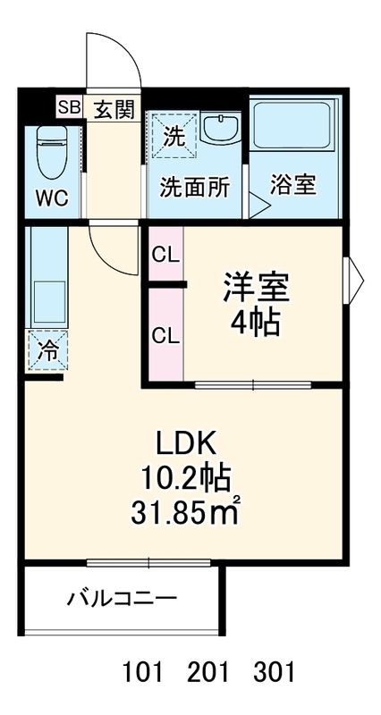 ＧＲＡＤＵＳ矢部Ⅱ 201号室 間取り