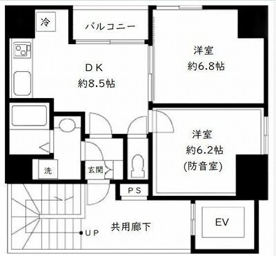 台東区浅草橋2丁目楽器可(防音・24時間演奏・グランドピアノ・弦・管楽器・声楽)マンション 間取り