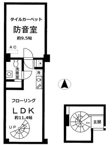 目黒区五本木2丁目楽器可(防音・アップライトピアノ・弦楽器・声楽)マンション 間取り