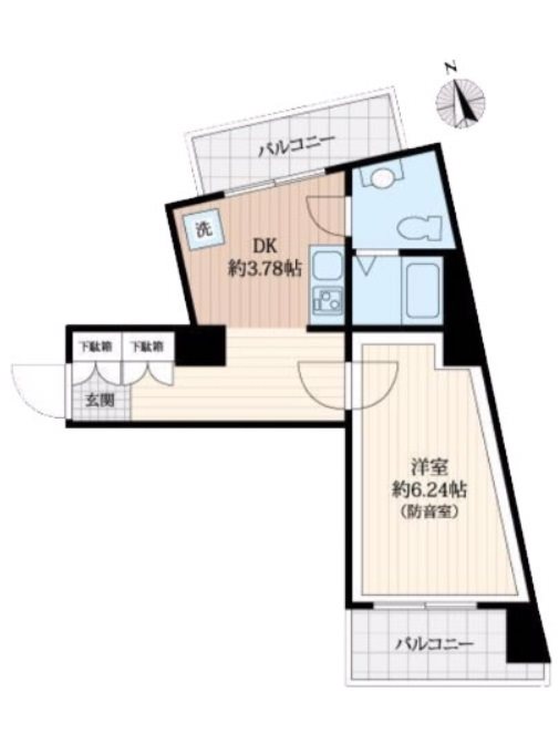 新宿区大京町楽器可(防音・24時間演奏・ピアノ・弦管楽器・声楽)マンション 間取り