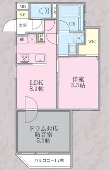 川崎市多摩区栗谷1丁目楽器可(防音・グランドピアノ・弦・管・打楽器・声楽・DTM)マンション 間取り